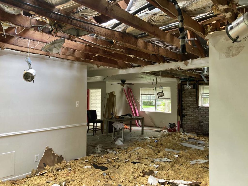 All of the ceiling sheetrock was removed and that included the ceiling insulation.